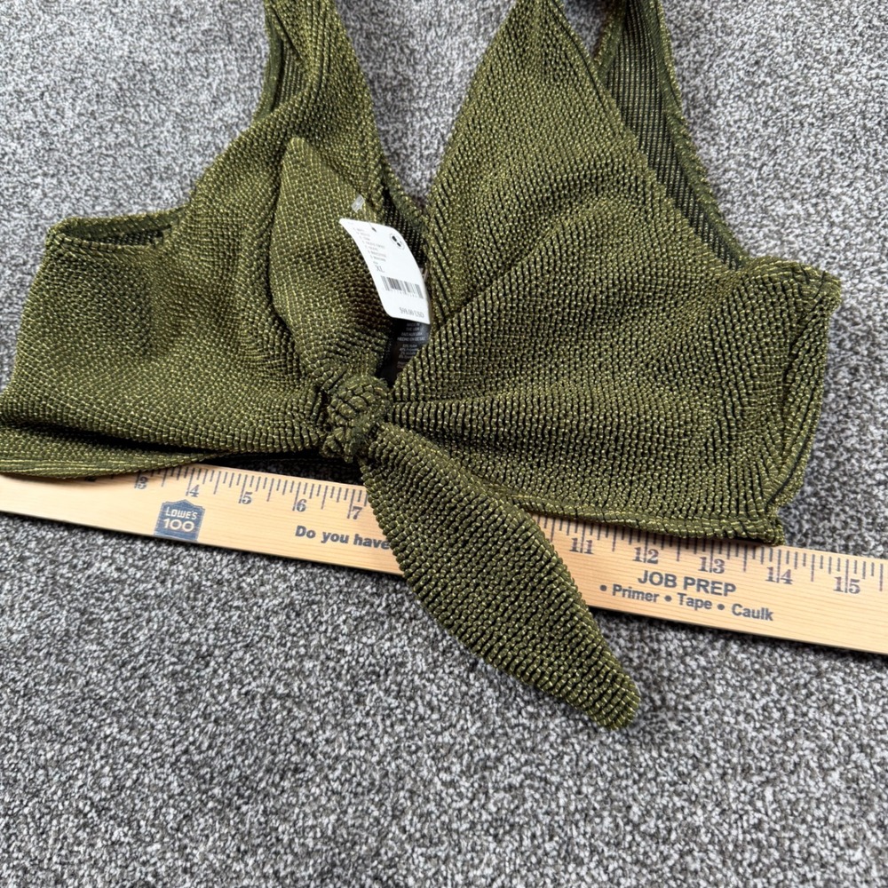 Beach Riot Free People Bikini Set XL Olive Green Metallic Tie Front High Waist - Picture 12 of 12